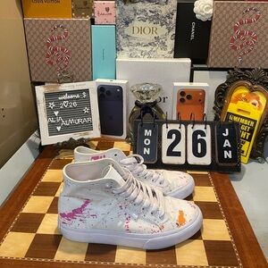 DC White Splatter Paint Manual Hi High Top Sneakers